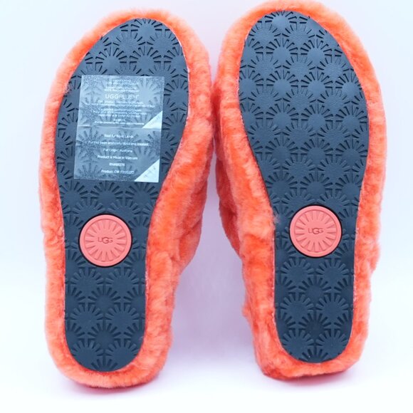 Ugg Fluff Yeah Slide Womens Size 6 Orange Fluffy Sandal Slingback Strap NWT - Picture 8 of 9